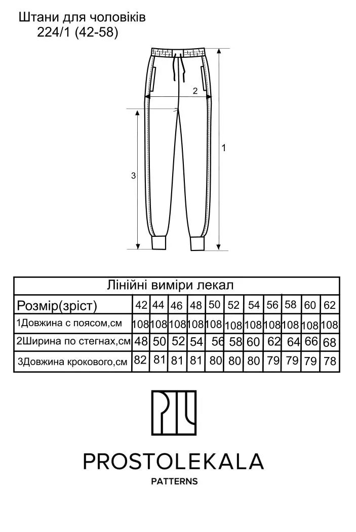 Викрійка 224/1 штани для чоловіків