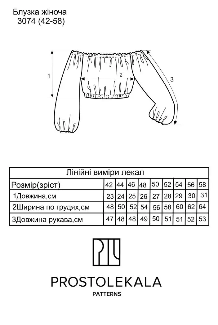 Викрійка 3074 блузка реглан для жінок